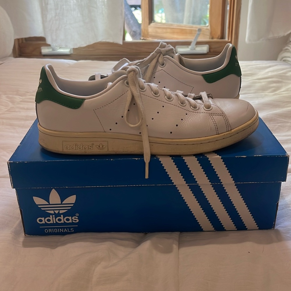 Womens Adidas Stan Smith Shoes Size 8 1/2 White and Green with cream Soles